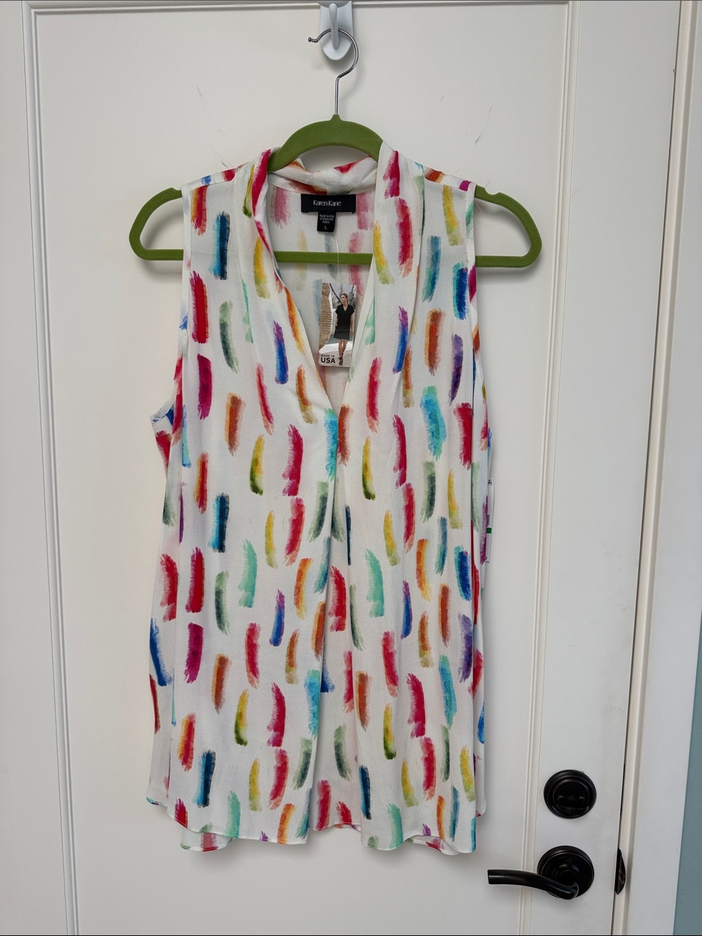 Karen Kane NEW white V-neck tunic in multicolor brushstroke print L